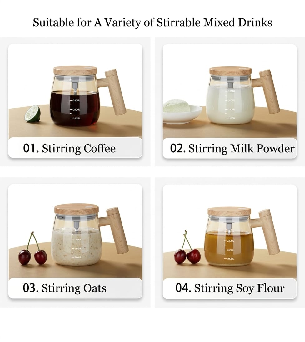 Self Stirring Mug | High Borosilicate Glass Coffee Cup for Effortless Mixing – Perfect Travel Cup for Coffee, Milk, and Protein Shakes (400ML) 