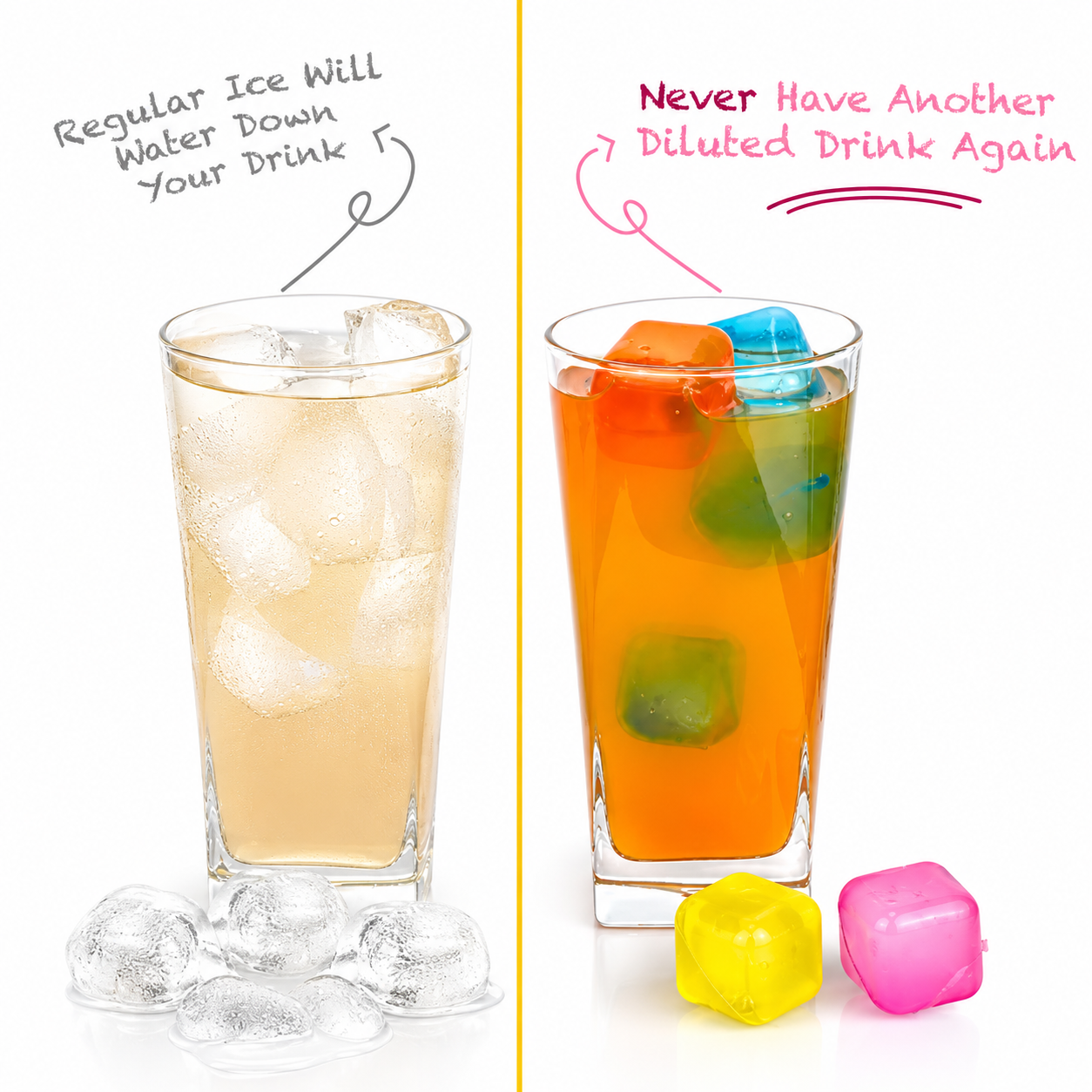 Square Shape Reusable Ice Cubes, Ice Cubes Moulds Filled with Pure Water (Pack of 12)