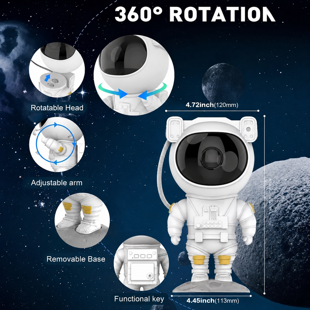 Astronaut Galaxy Star Projector Night Light With Timer Star Projector | 360°Rotation Magnetic Head