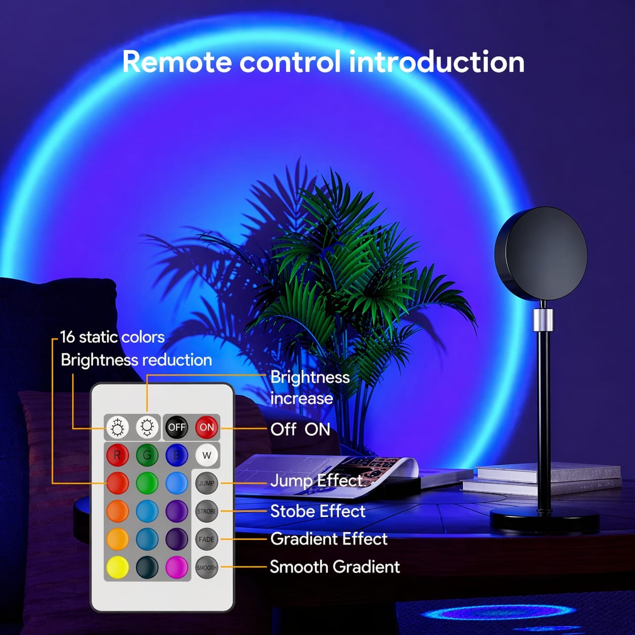 Sunset Lamp Projector 16 Color Led Light Desk Lamp Rainbow Night Light 360° Rotation