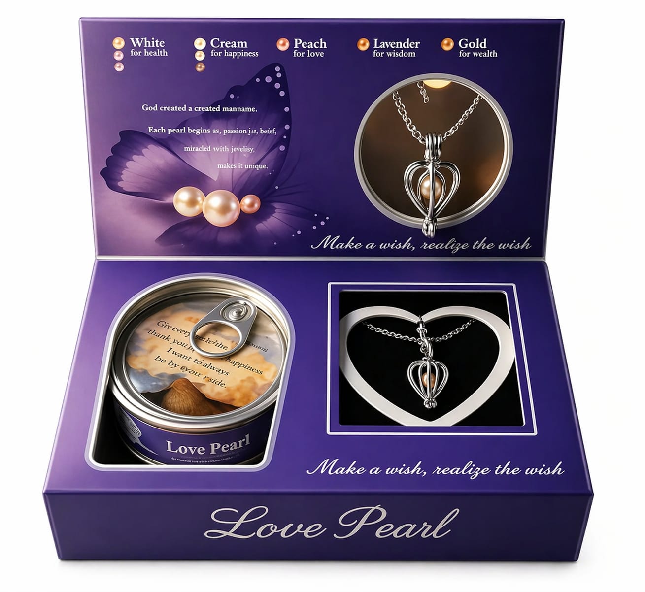 Love Pearl Wish Necklace with Oyster Kit, Heart Cage Pendant