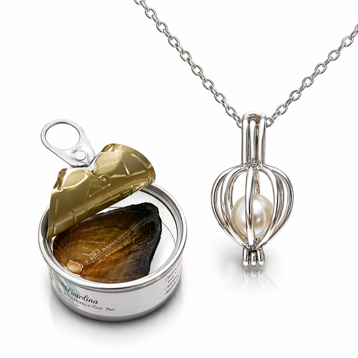 Love Pearl Wish Necklace with Oyster Kit, Heart Cage Pendant
