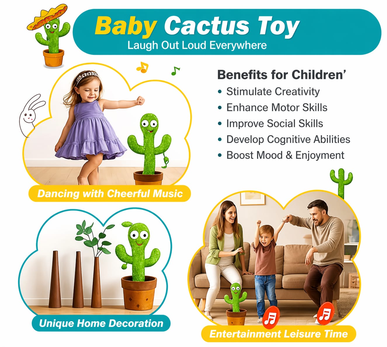 Dancing Cactus Toy Kids Talking Singing Wriggle Children