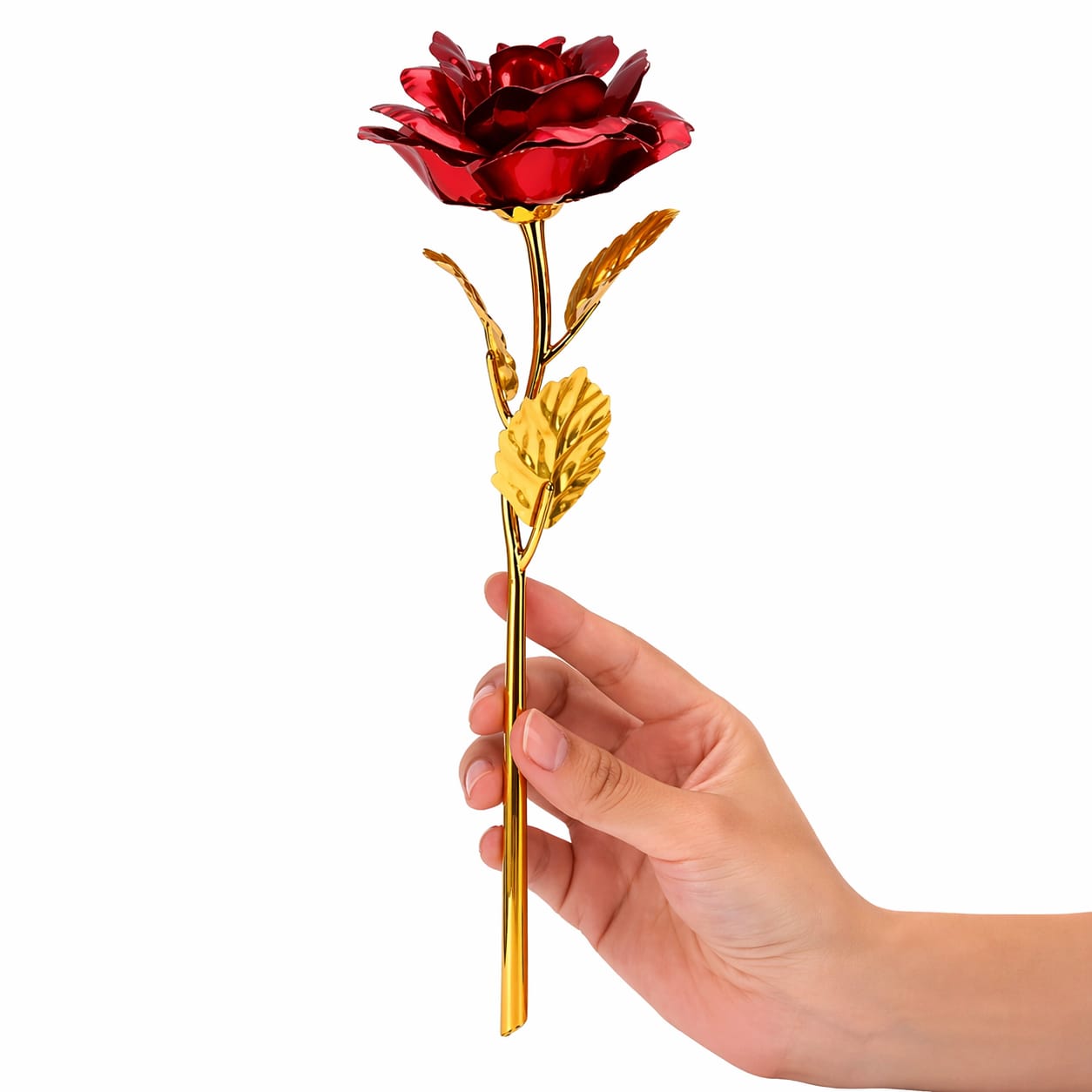 Golden Red Rose, Heart Shaped Valentine Gift Box with White Teddy, Red Roses