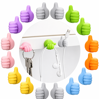 Thumb Wall Hook, Multifunction Self Adhesive Cable Organizer Clips Key Hanger, No Punching Nails-Free Utility Hooks Desk Wire Management, Multicolor (Pack of 10 Pcs)