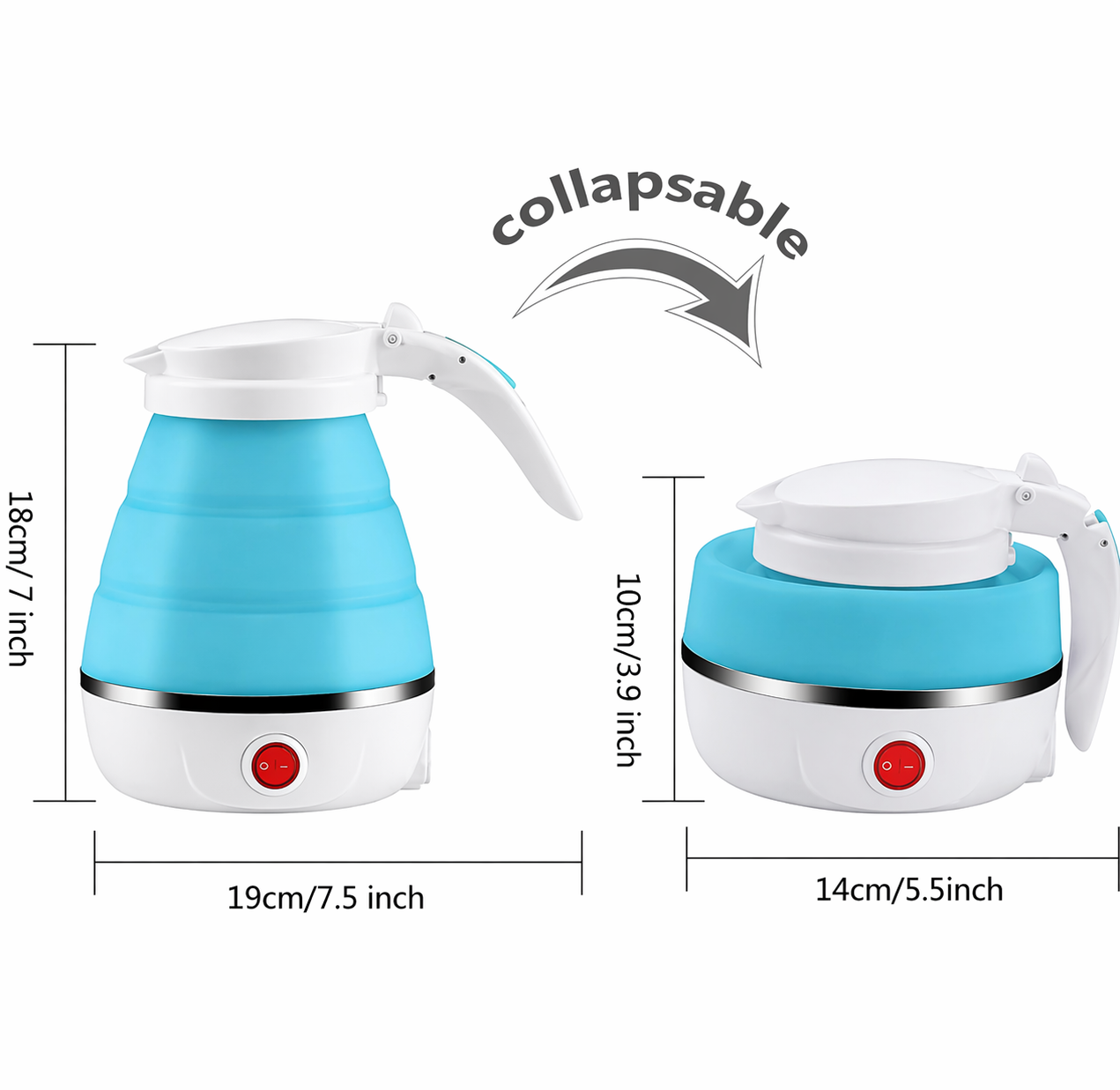 Travel Foldable Electric Kettle,Collapsible Electric Kettle Silicone Small Electric Kettle Boiling Water, Used In Coffee, Tea, Milk, Dual Voltage, 600Ml, Multi Colour) - 700 Watts