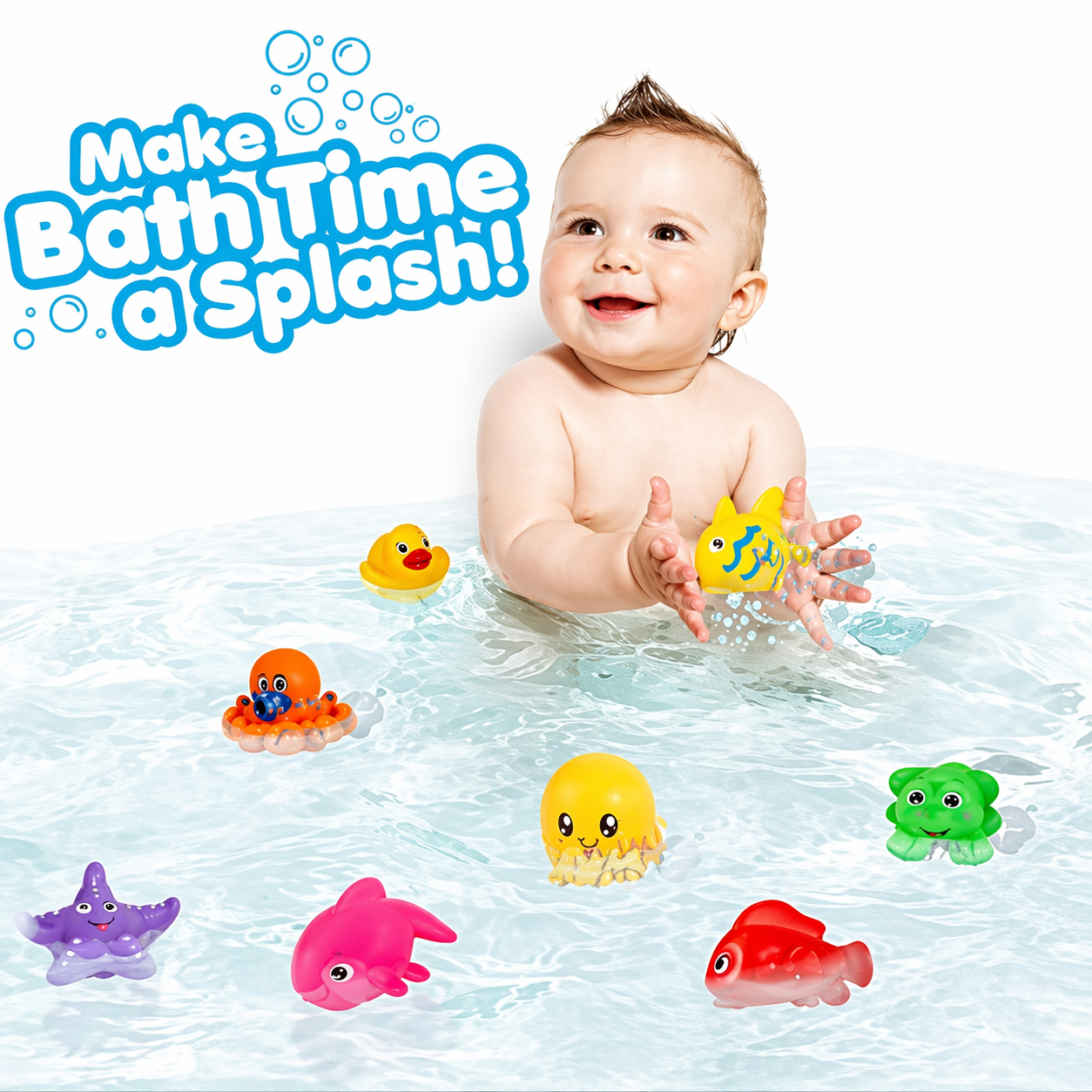 12 Pcs New Born Baby Chu Chu Bath Toys With BPA Free Non-Toxic Bath Toy